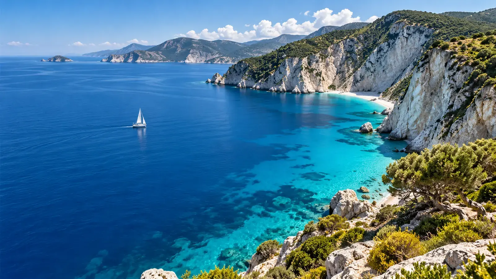 Kefalonia dramatic white cliffs and turquoise sea